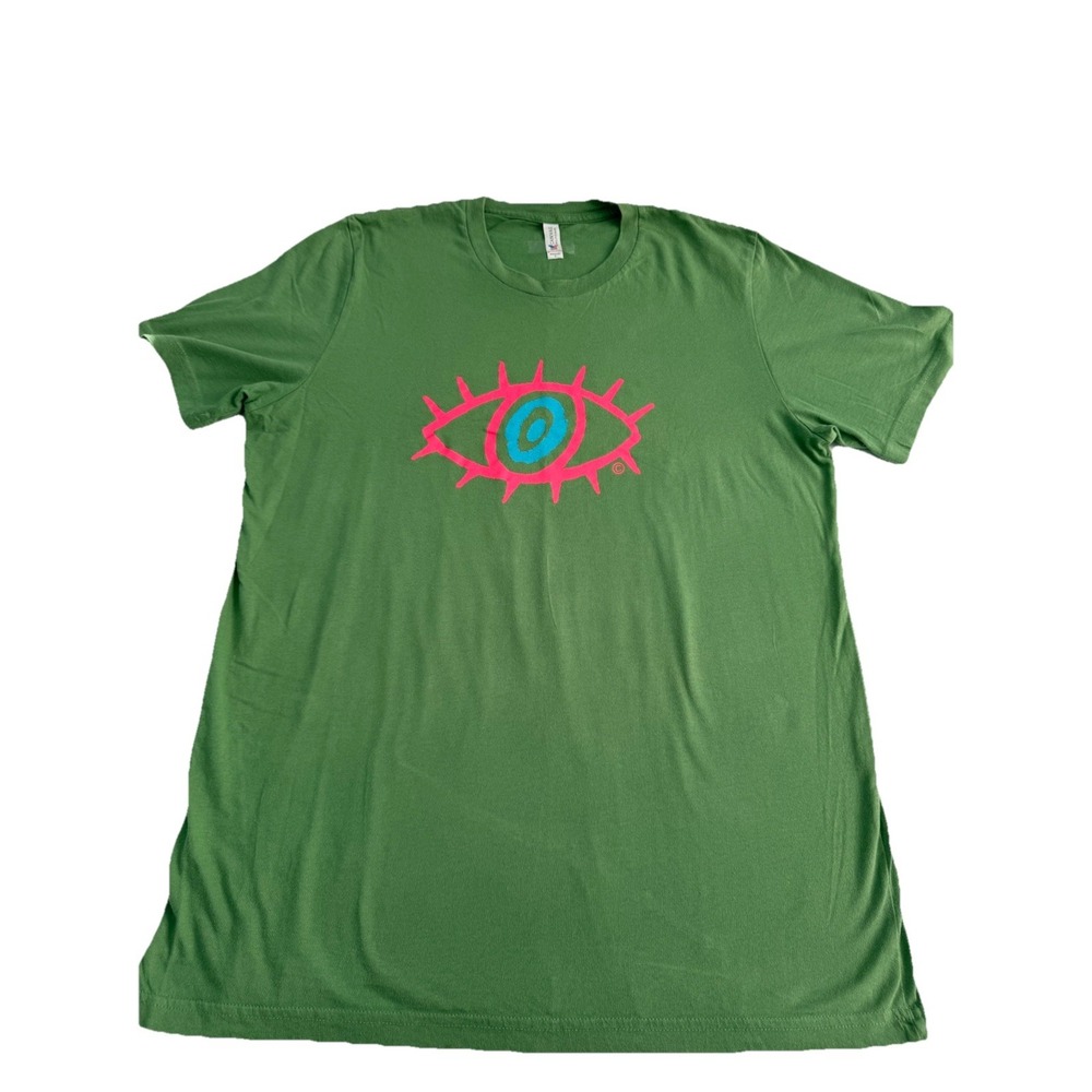 Babies Coffee T-shirt Green /pink‎ Eye, USA, Bright Large Logo, Size Large M/F
